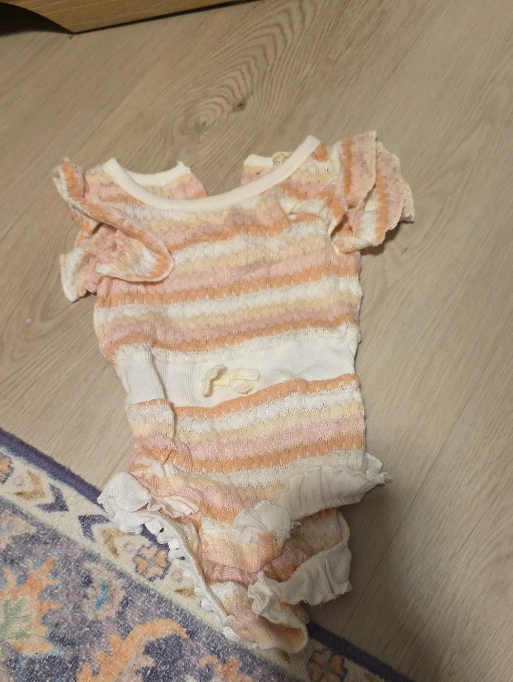 Striped Ruffle Baby One-Piece Bodysuit in Peach & Cream